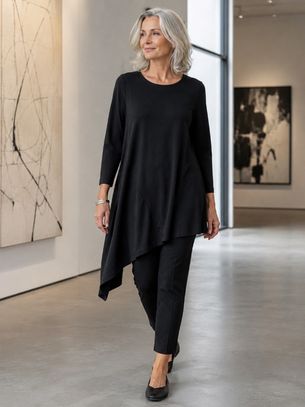 Bryn Walker Black Asymmetrical Tunic Dress A-Line Minimalist Made USA S